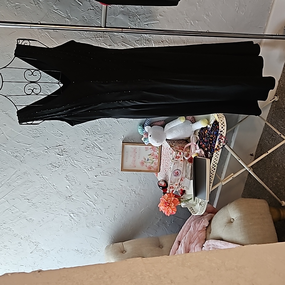 NWT.  Adrianna black 100% silk dress with metal bead gathers. Size 12.